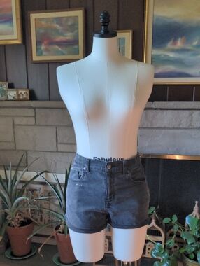 Summer Uniform Shorts. Distressed Black Denim. High Rise Elastic Waist. S or M